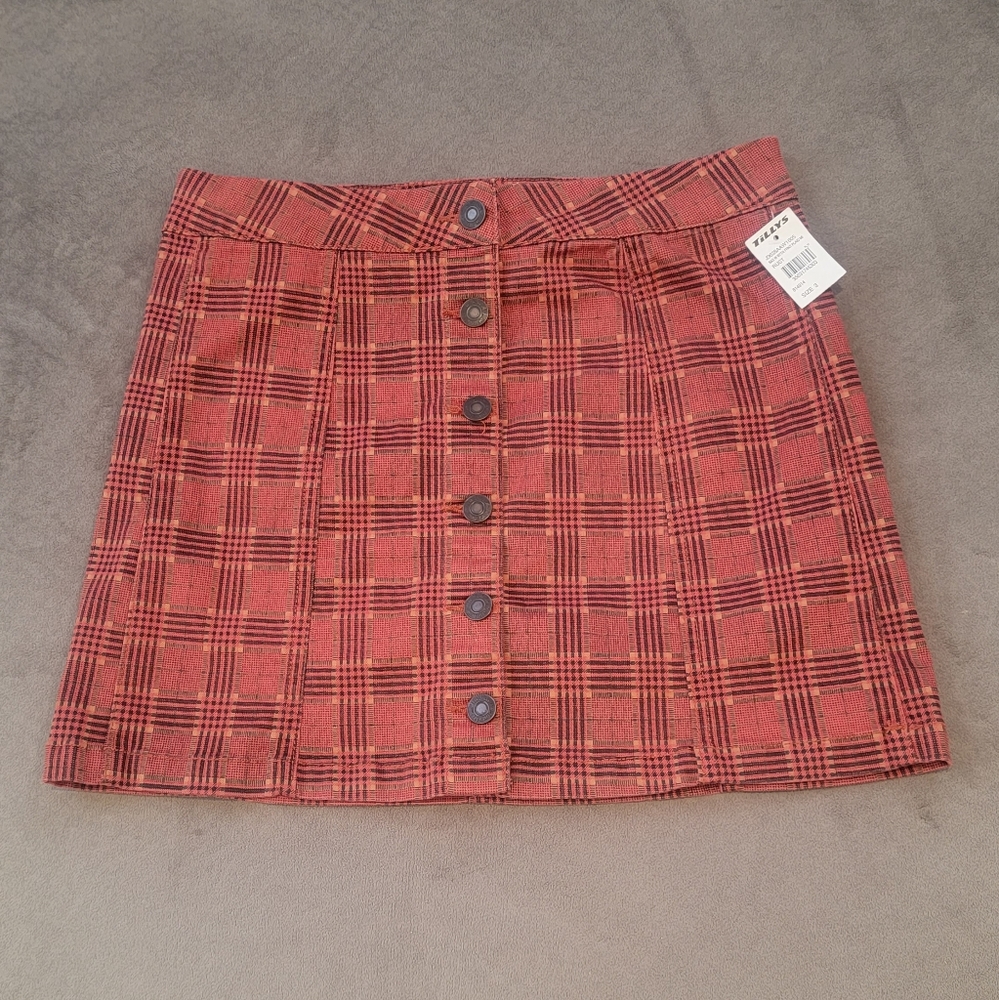 Sky & Sparrow Tilly's Button front plaid mini skirt Size 3 Acadamia NWT